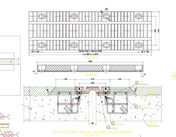 Plano de detalle típico de una junta de dilatación